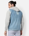 Shop Men's Blue and Grey Color Block Denim Hooded Jacket-Design