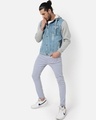 Shop Men's Blue and Grey Color Block Denim Hooded Jacket-Full