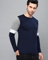 Shop Men's Blue and Grey Color Block Slim Fit T-shirt-Design
