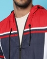 Shop Men's Blue and Red Color Block Hoodie Jacket
