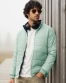 Shop Men's Blue and Sage Green Reversible Puffer Jacket-Front