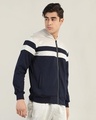 Shop Men's Blue & White Color Block Hooded Jacket-Design