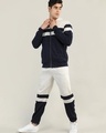 Shop Men's Blue & White Color Block Hooded Jacket