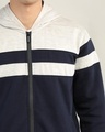 Shop Men's Blue & White Color Block Hooded Jacket