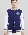 Shop Men's Blue & White Los Angeles Color Block Varsity Jacket-Front