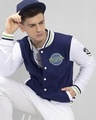 Shop Men's Blue & White Los Angeles Color Block Varsity Jacket-Design