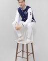 Shop Men's Blue & White Los Angeles Color Block Varsity Jacket-Full