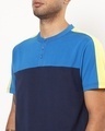Shop Men's Blue and Yellow Color Block Henley T-shirt