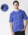 Shop Men's Blue AOP Oversized T-shirt-Front