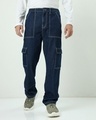Shop Men's Blue Baggy Cargo Jeans-Front