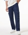 Shop Men's Blue Baggy Cargo Jeans-Front