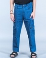 Shop Men's Blue Baggy Fit Cargo Jeans-Front