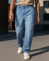 Shop Men's Blue Baggy Fit Cargo Mid- Rise Jeans-Front