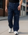 Shop Men's Blue Baggy Fit Carpenter Mid-Rise Jeans-Front