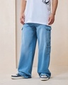 Shop Men's Blue Baggy Fit Mid-Rise Jeans-Front