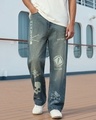 Shop Men's Blue Washed Straight Fit Mid-Rise Jeans-Front