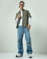 Shop Men's Blue Baggy Straight Fit Distressed Cargo Jeans