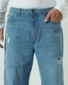 Shop Men's Blue Baggy Straight Fit Distressed Cargo Jeans