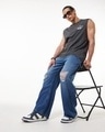 Shop Men's Blue Baggy Straight Fit Ditsressed Jeans-Full