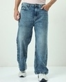 Shop Men's Blue Baggy Straight Fit Jeans-Front