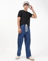 Shop Men's Blue Washed Straight Fit Cargo Mid-Rise Jeans-Full