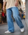 Shop Men's Blue Baggy Wide Leg Jeans-Front