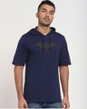 Shop Men's Blue Batman Outline Logo Graphic Printed Oversized Hoodie T-shirt-Front
