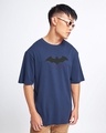 Shop Men's Blue Batman Outline Logo Graphic Printed Oversized T-shirt-Front
