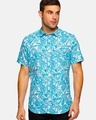 Shop Men's Blue Beach Hawaiian Floral Printed Shirt-Front