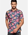 Shop Men's Blue Beach Hawaiian Floral Printed Shirt-Front