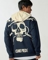 Shop Men's Blue & Beige Graphic Printed Oversized Hoodies-Front