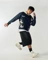 Shop Men's Blue & Beige Graphic Printed Oversized Hoodies