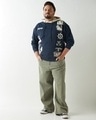 Shop Men's Blue & Beige Graphic Printed Oversized Plus Size Hoodies-Full