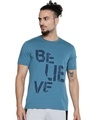 Shop Men's Blue Believe Typography Slim Fit T-shirt-Front