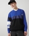 Shop Men's Blue & Black Color Block Oversized Plus Size Sweatshirt-Front