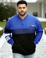 Shop Men's Blue & Black Color Block Oversized Plus Size Sweatshirt-Front