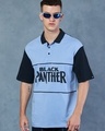 Shop Men's Blue Black Panther Graphic Printed Oversized Polo T-shirt-Front