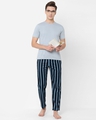 Shop Men's Blue & Black Striped Cotton Lounge Pants