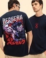 Shop Men's Blue Black Swordsman Graphic Printed Oversized T-shirt-Front