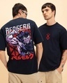 Shop Men's Blue Black Swordsman Graphic Printed Oversized T-shirt-Front