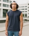 Shop Men's Blue Boxy Fit Vest-Front