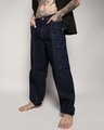 Shop Men's Blue Baggy Oversized Cargo Jeans-Front