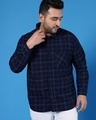 Shop Men's Blue Checked Plus Size Shirt-Front