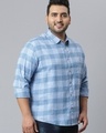 Shop Men's Blue Checked Plus Size Shirt-Front