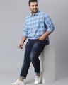 Shop Men's Blue Checked Plus Size Shirt-Full