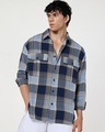 Shop Men's Blue Checked Oversized Shirt-Front