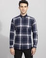 Shop Men's Blue Checked Slim Fit Shirt-Front