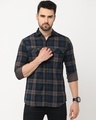 Shop Men's Blue Checked Slim Fit Shirt-Front