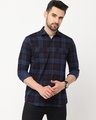 Shop Men's Blue Checked Slim Fit Shirt-Front