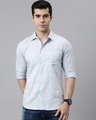 Shop Men's Blue Checked Slim Fit Shirt-Front